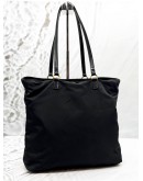 PRADA LOGO GROMMET TOTE BAG IN BLACK NYLON WITH LEATHER