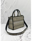 FURLA OPPORTUNITY MINI TOTE BAG IN BLACK COLORWAY JACQUARD WITH LEATHER 