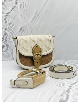 COACH BEAT SADDLE BAG IN OFF WHITE COLORWAY CANVAS WITH LEATHER 