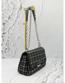 KATE SPADE CARLYLE SHOULDER BAG IN DARK BLUE COLORWAY TWEED WITH LEATHER 