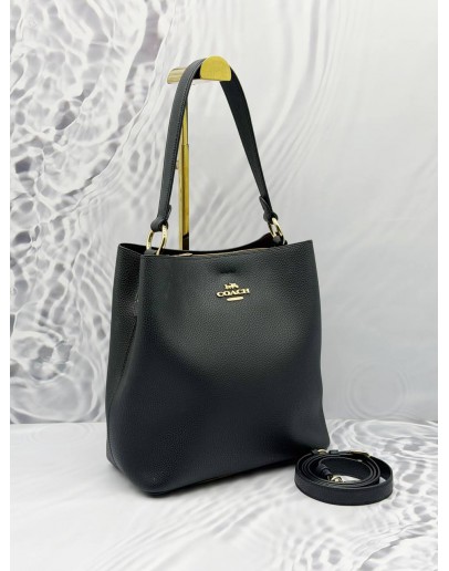COACH MOLLIE BUCKET SHOULDER BAG IN BLACK LEATHER 