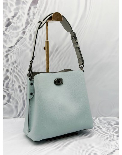 (LIKE NEW) COACH WILLOW BUCKET SHOULDER BAG IN LIGHT BLUE LEATHER 