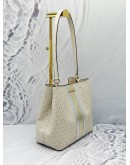 MICHAEL KORS PRATT SHOULDER BAG IN WHITE WITH BEIGE CANVAS WITH LEATHER 