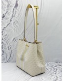 MICHAEL KORS PRATT SHOULDER BAG IN WHITE WITH BEIGE CANVAS WITH LEATHER 