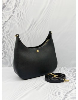 TORY BURCH EMERSON SHOULDER AND CROSSBODY BAG IN BLACK LEATHER 