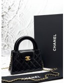 (UNUSED) MICROCHIP CHANEL MINI KELLY BAG IN BLACK CALFSKIN LEATHER -FULL SET-