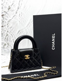 (UNUSED) MICROCHIP CHANEL MINI KELLY BAG IN BLACK CALFSKIN LEATHER -FULL SET-