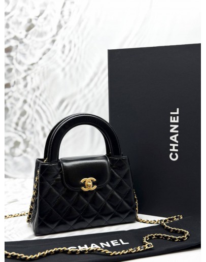 (UNUSED) MICROCHIP CHANEL MINI KELLY BAG IN BLACK CALFSKIN LEATHER -FULL SET-