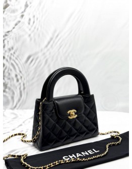 (UNUSED) MICROCHIP CHANEL MINI KELLY BAG IN BLACK CALFSKIN LEATHER -FULL SET-