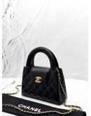 (UNUSED) MICROCHIP CHANEL MINI KELLY BAG IN BLACK CALFSKIN LEATHER -FULL SET-