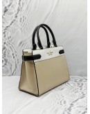 KATE SPADE STACI TOP HANDLE BAG IN BEIGE WITH WHITE LEATHER 
