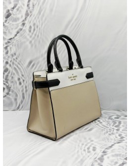 KATE SPADE STACI TOP HANDLE BAG IN BEIGE WITH WHITE LEATHER 
