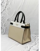 KATE SPADE STACI TOP HANDLE BAG IN BEIGE WITH WHITE LEATHER 