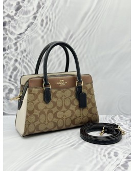 (LIKE NEW) COACH DARCIE CARRYALL BAG IN BROWN COLORWAY CC SIGNATURE CANVAS WITH LEATHER 