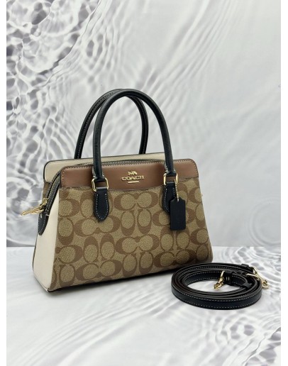 (LIKE NEW) COACH DARCIE CARRYALL BAG IN BROWN COLORWAY CC SIGNATURE CANVAS WITH LEATHER 