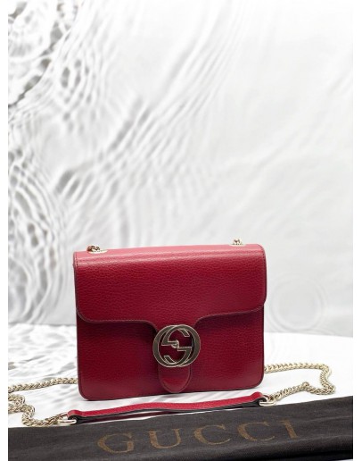 (LIKE NEW) GUCCI INTERLOCKING G SMALL CROSSBODY BAG IN RED LEATHER