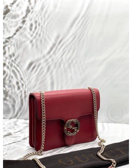 (LIKE NEW) GUCCI INTERLOCKING G SMALL CROSSBODY BAG IN RED LEATHER