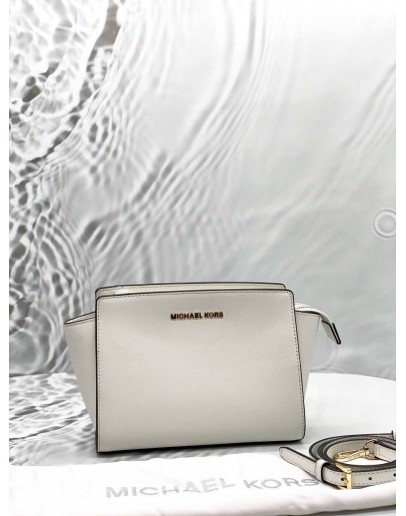 MICHAEL KORS SELMA MEDIUM CROSSBODY BAG IN WHITE LEATHER 