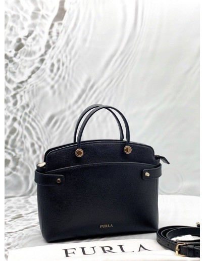 FURLA AGATA MEDIUM TOTE BAG IN BLACK LEATHER 