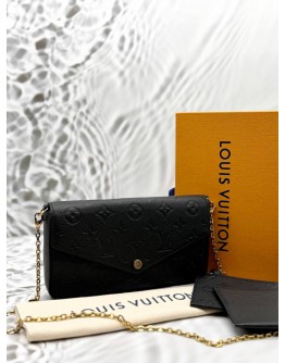 (RAYA PROMO) (LIKE NEW) MICROCHIP LOUIS VUITTON POCHETTE FELICIE IN BLACK MONOGRAM EMPREINTE LEATHER -FULL SET-