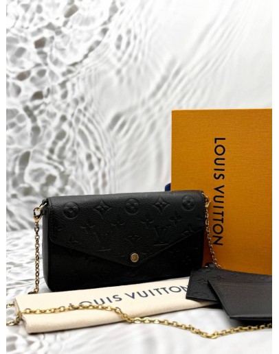 (RAYA PROMO) (LIKE NEW) MICROCHIP LOUIS VUITTON POCHETTE FELICIE IN BLACK MONOGRAM EMPREINTE LEATHER -FULL SET-