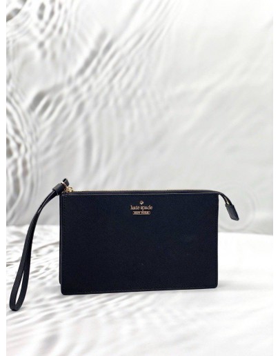 KATE SPADE CAMERON STREET ELIZA WRISTLET CLUTCH IN BLACK LEATHER