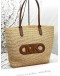 MICHAEL KORS ELIZA EXTRA LARGE EMPIRE LOGO STRAW TOTE BAG IN BEIGE RAFIA WITH BROWN LEATHER