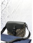 (LIKE NEW) CHRISTIAN DIOR SMALL SADDLE MESSENGER BAG IN BEIGE AND BLACK DIOR OBLIQUE JACQUARD WITH BLACK GRAINED CALFSKIN LEATHER -FULL SET-