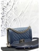 CHANEL BOY MEDIUM SHOULDER BAG IN BLUE CAVIAR LEATHER -FULL SET-