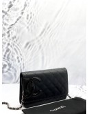 (LIKE NEW) CHANEL CAMBON LINE WALLET ON CHAIN IN BLACK LAMBSKIN WITH PATENT LEATHER -FULL SET-