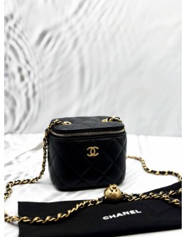 (LIKE NEW) CHANEL MINI PEARL CRUSH VANITY CASE BAG IN BLACK LAMBSKIN LEATHER