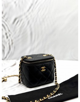(LIKE NEW) CHANEL MINI PEARL CRUSH VANITY CASE BAG IN BLACK LAMBSKIN LEATHER