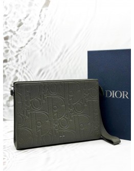 (LIKE NEW) CHRISTIAN DIOR A5 TRIANGLE POUCH IN GRAY DIOR GRAVITY LEATHER