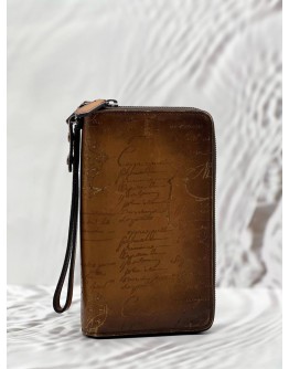 BERLUTI TALI CALLIGRAPHY SCRITTO LONG WALLET IN BROWN LEATHER