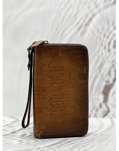 BERLUTI TALI CALLIGRAPHY SCRITTO LONG WALLET IN BROWN LEATHER