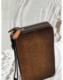 BERLUTI TALI CALLIGRAPHY SCRITTO LONG WALLET IN BROWN LEATHER