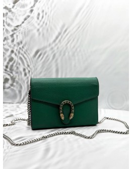 GUCCI DIONYSUS WALLET ON CHAIN IN GREEN PEBBLED LEATHER