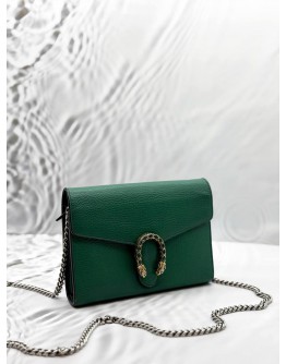 GUCCI DIONYSUS WALLET ON CHAIN IN GREEN PEBBLED LEATHER