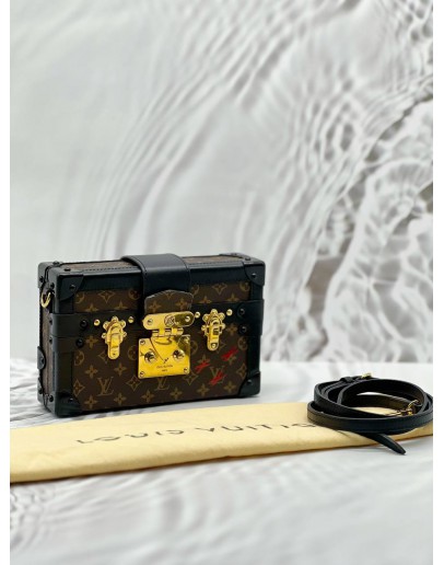 LOUIS VUITTON PETITE MALLE BAG IN BROWN MONOGRAM CANVAS WITH BLACK LEATHER