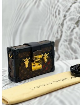 LOUIS VUITTON PETITE MALLE BAG IN BROWN MONOGRAM CANVAS WITH BLACK LEATHER