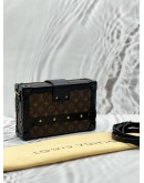 LOUIS VUITTON PETITE MALLE BAG IN BROWN MONOGRAM CANVAS WITH BLACK LEATHER