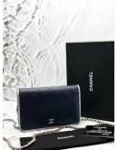 CHANEL WALLET ON CHAIN IN DARK BLUE WITH SILVER LAMBSKIN LEATHER -FULL SET-