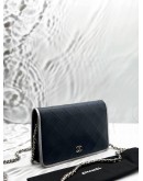 CHANEL WALLET ON CHAIN IN DARK BLUE WITH SILVER LAMBSKIN LEATHER -FULL SET-