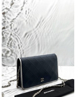 CHANEL WALLET ON CHAIN IN DARK BLUE WITH SILVER LAMBSKIN LEATHER -FULL SET-