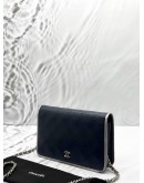 CHANEL WALLET ON CHAIN IN DARK BLUE WITH SILVER LAMBSKIN LEATHER -FULL SET-