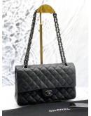 (CLEAR STOCK) (LIKE NEW) CHANEL MEDIUM CLASSIC DOUBLE FLAP SHOULDER BAG IN BLACK CAVIAR LEATHER