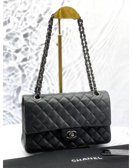 (CLEAR STOCK) (LIKE NEW) CHANEL MEDIUM CLASSIC DOUBLE FLAP SHOULDER BAG IN BLACK CAVIAR LEATHER