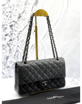(CLEAR STOCK) (LIKE NEW) CHANEL MEDIUM CLASSIC DOUBLE FLAP SHOULDER BAG IN BLACK CAVIAR LEATHER