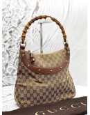 GUCCI ANITA HOBO BAMBOO HANDLE BAG IN BEIGE GG CANVAS WITH BROWN LEATHER