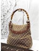 GUCCI ANITA HOBO BAMBOO HANDLE BAG IN BEIGE GG CANVAS WITH BROWN LEATHER